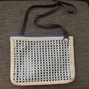 French Connection Blue and black checkered  Textured Clutch